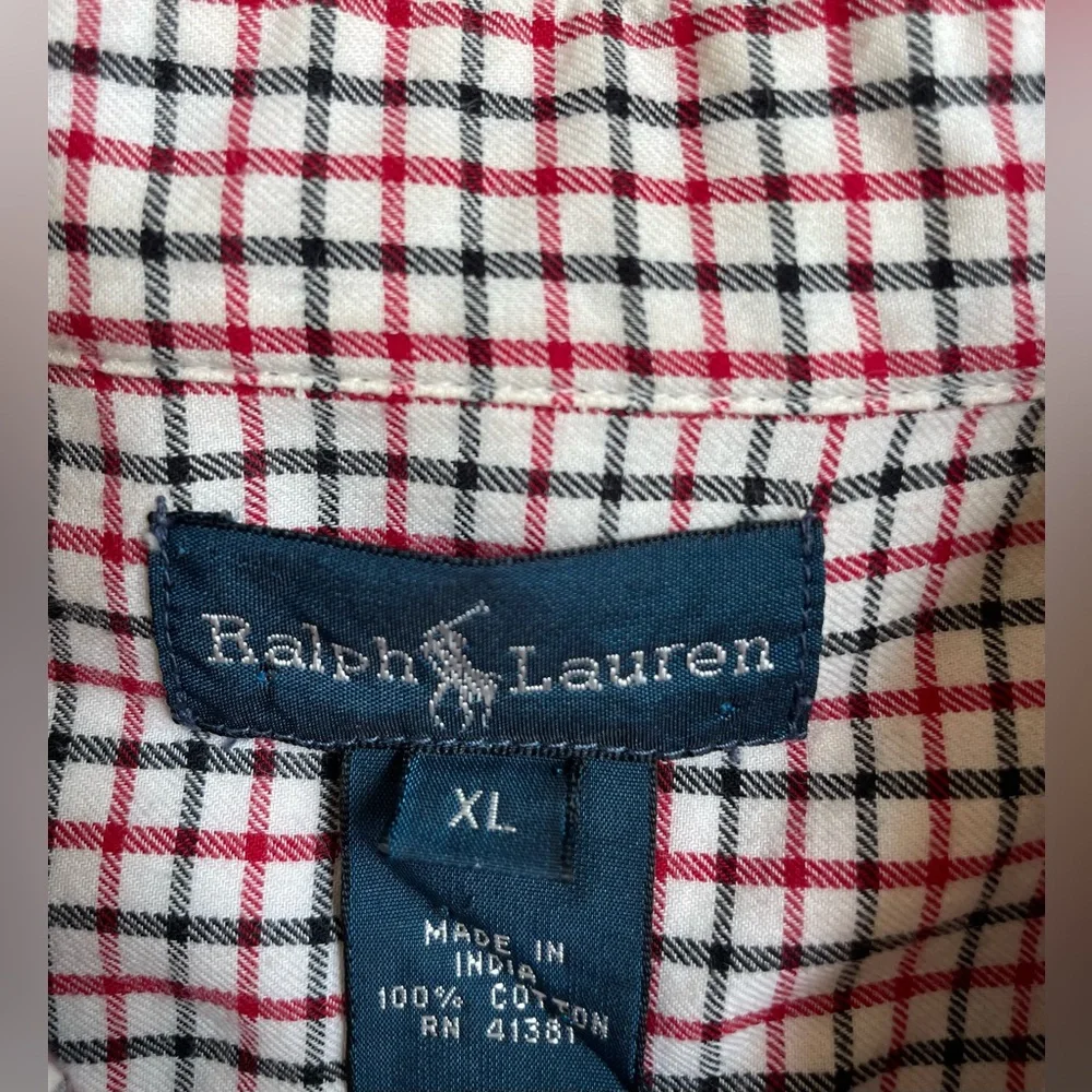 Ralph Lauren shirt vintage boy’s plaid button down white red blue XL preppy